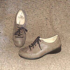 FINN COMFORT-Brown Nubuck Loafers-Lace-Up-Wedge Heel-SZ 5.5 Finn-8 US-Near Mint